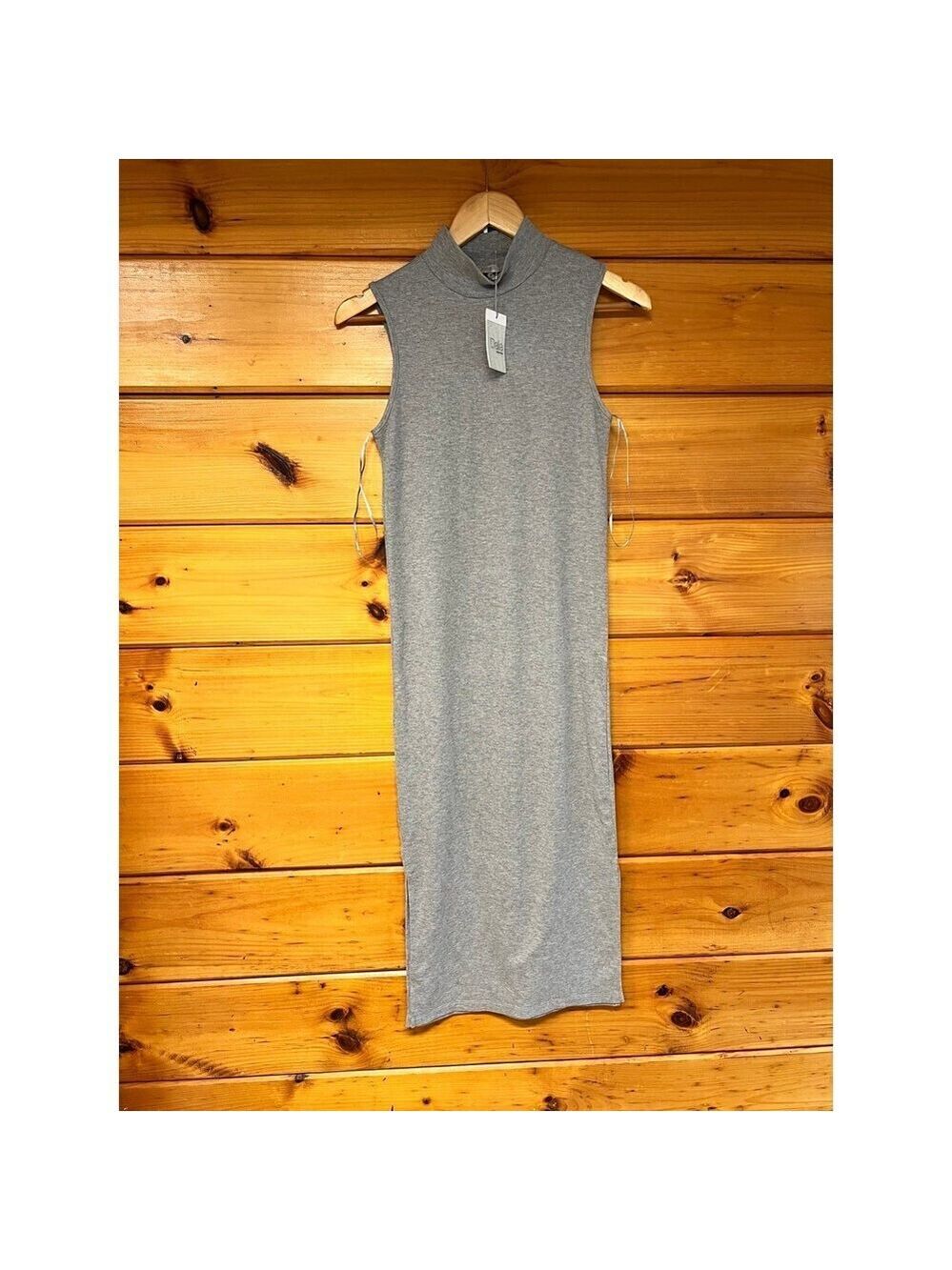 NWT Dalia Gray Sleeveless Body cone Ribbed Dress S Basic Capsule Minimalist